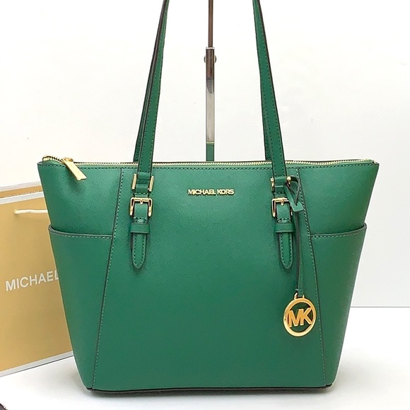 MICHAEL KORS CHARLOTTE LARGE TOP ZIP TOTE PALMETTO GREEN COLOR - Picture 1 of 16